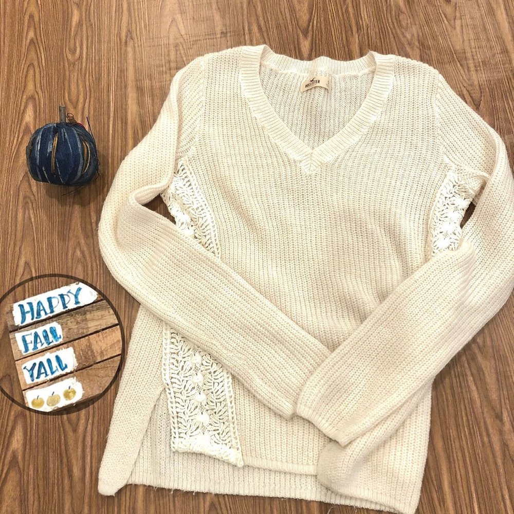 Hollister Knit Sweater, Lace Siding, Cream White